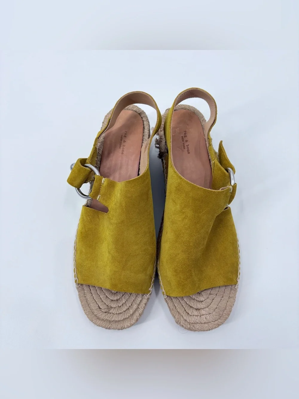 Rag & Bone Mustard Yellow Arc Suede Wedge Sandals